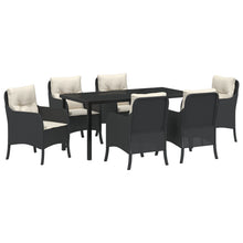 7-Delige Tuin Eetset Met Kussens Zwart Poly Rattan