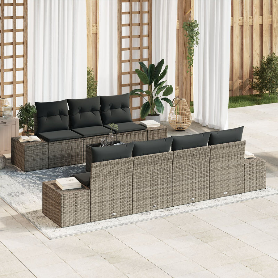8-Delige Tuin Sofa Set Met Kussens Grijs Poly Rattan
