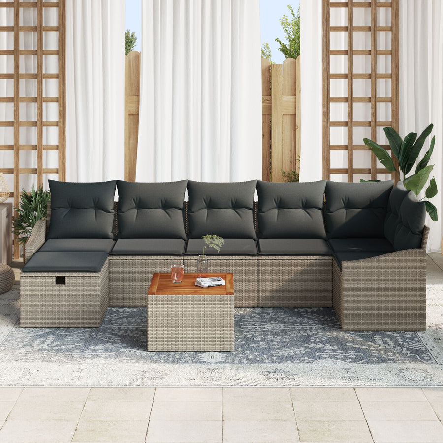 8-Delige Tuin Sofa Set Met Kussens Grijs Poly Rattan Wit