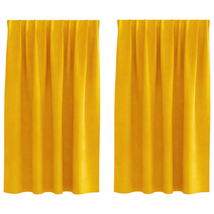 Zwarte Gordijnen Met Bovenband 2 Stuks Fluweel Mosterdgeel 140 x 140 cm met gezamende tape