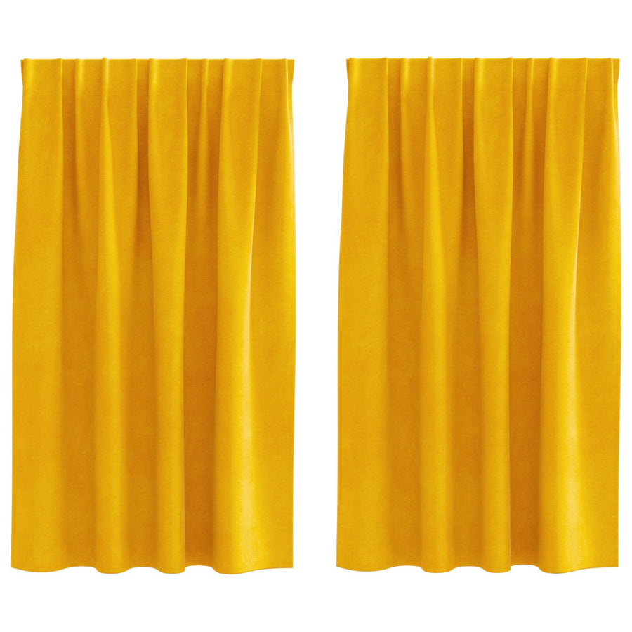 Zwarte Gordijnen Met Bovenband 2 Stuks Fluweel Mosterdgeel 140 x 140 cm met gezamende tape