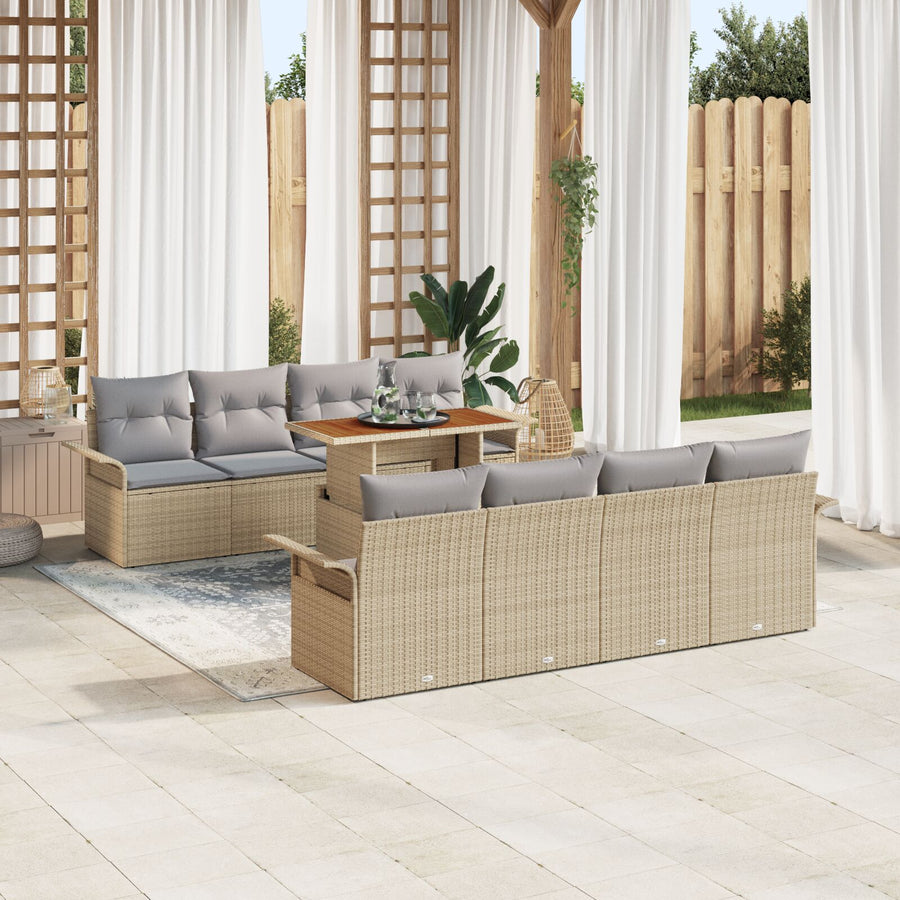 9-Delig Tuin Sofa Set Met Kussens Beige Poly Rattan Acacia