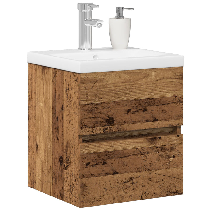 Wastafelmeubel Met Ingebouwde Wastafel Zwart Eiken Gefabriceerd Hout,  Wastafelmeubel Oude Hout 41X38,5X45 Cm Gefabriceerd Hout