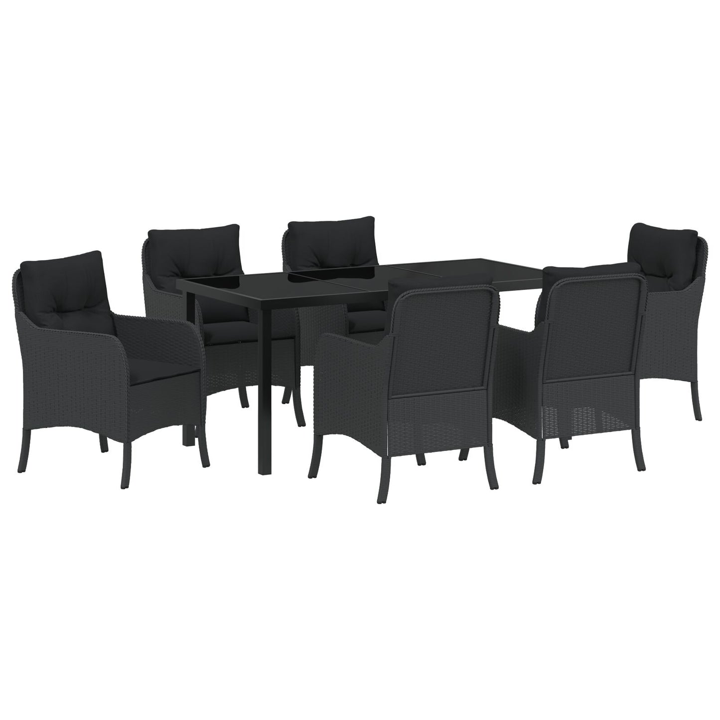 7-Delige Tuindining Set Met Kussens Zwart Poly Rattan