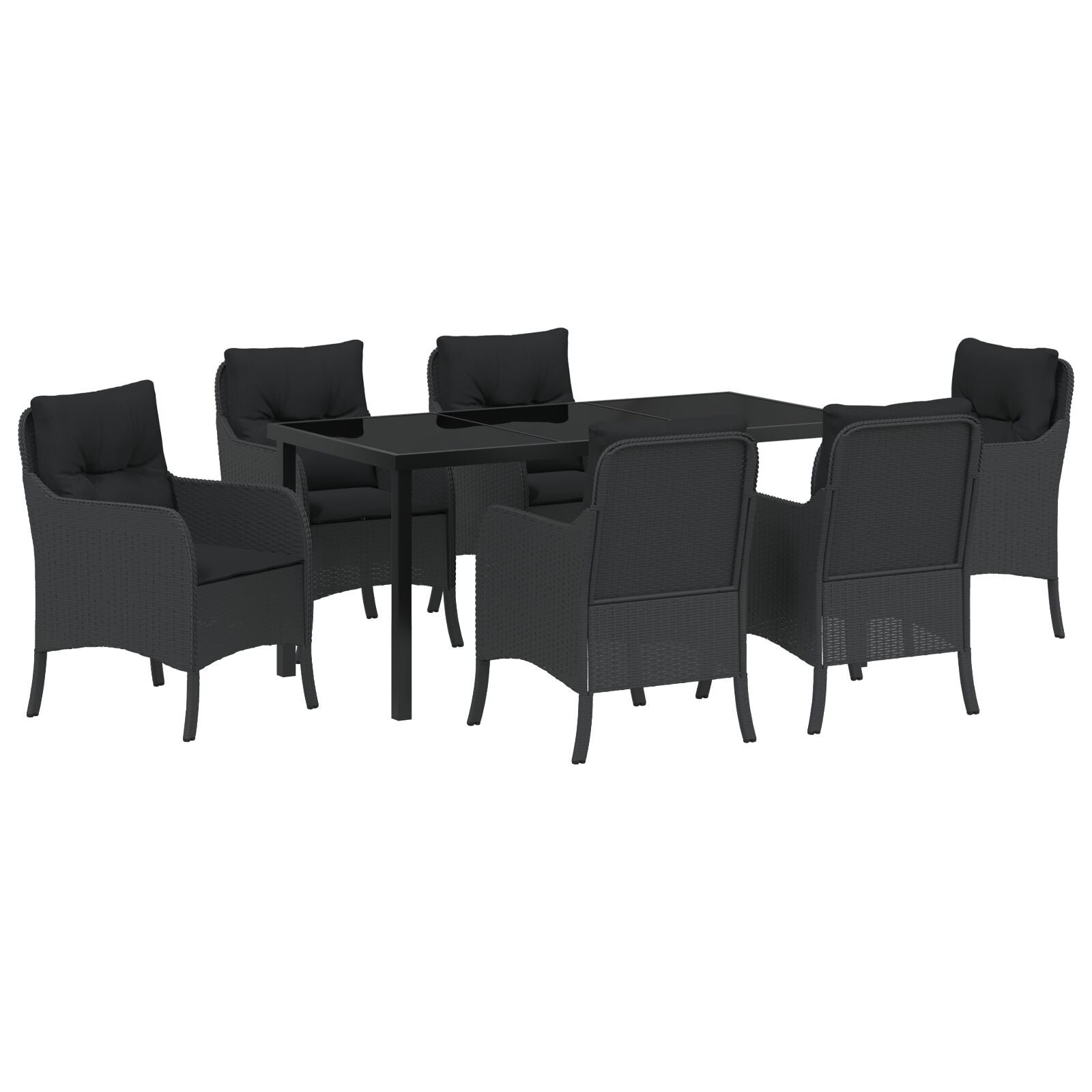 7-Delige Tuindining Set Met Kussens Zwart Poly Rattan