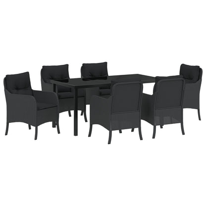 7-Delige Tuindining Set Met Kussens Zwart Poly Rattan