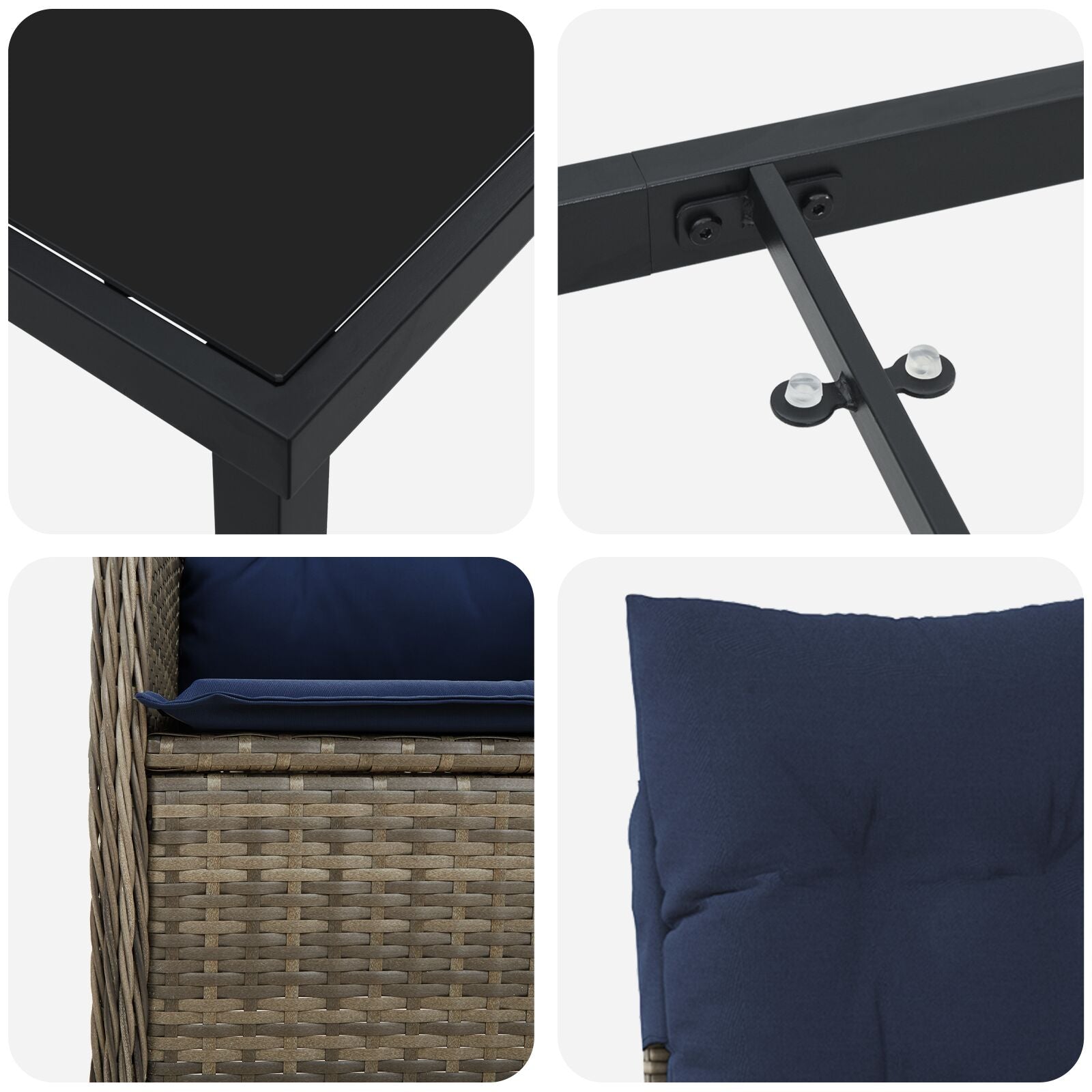 7 Delige Tuin Eetset Met Kussens Zwart Poly Rattan