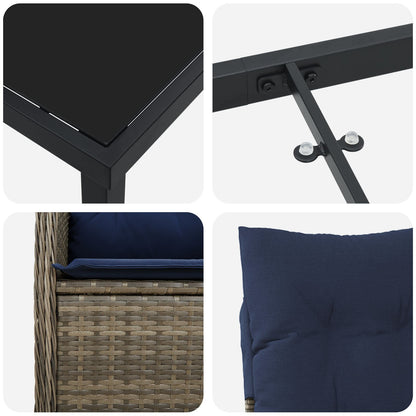 7 Delige Tuin Eetset Met Kussens Zwart Poly Rattan