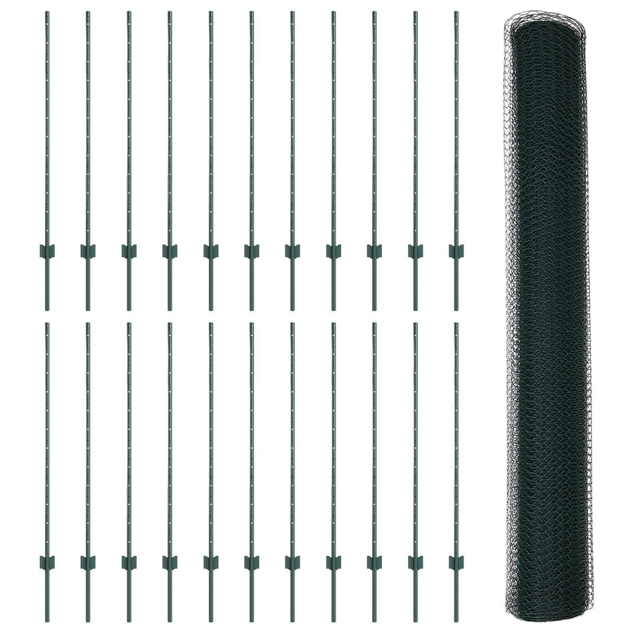 Hekpalen 11 Stuks U-Kanaal Groen 120 Cm Staal,  Hexagon Hek Groen 1,2X50 M Staal