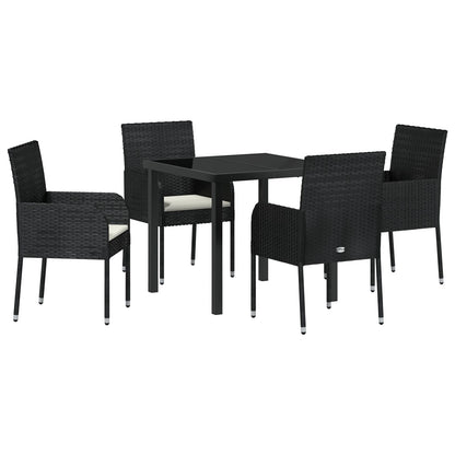 5-Delige Tuindinerset Met Kussens Zwart Poly Rattan