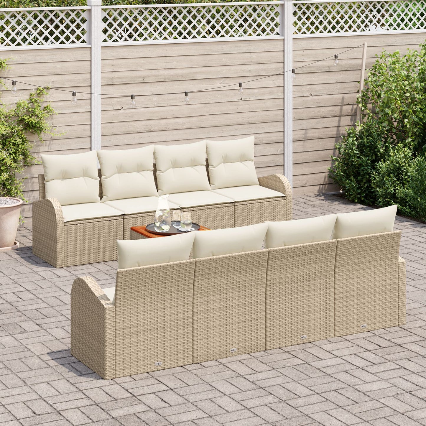 9-Delige Tuin Sofa Set Met Kussens Beige Poly Rattan Acacia