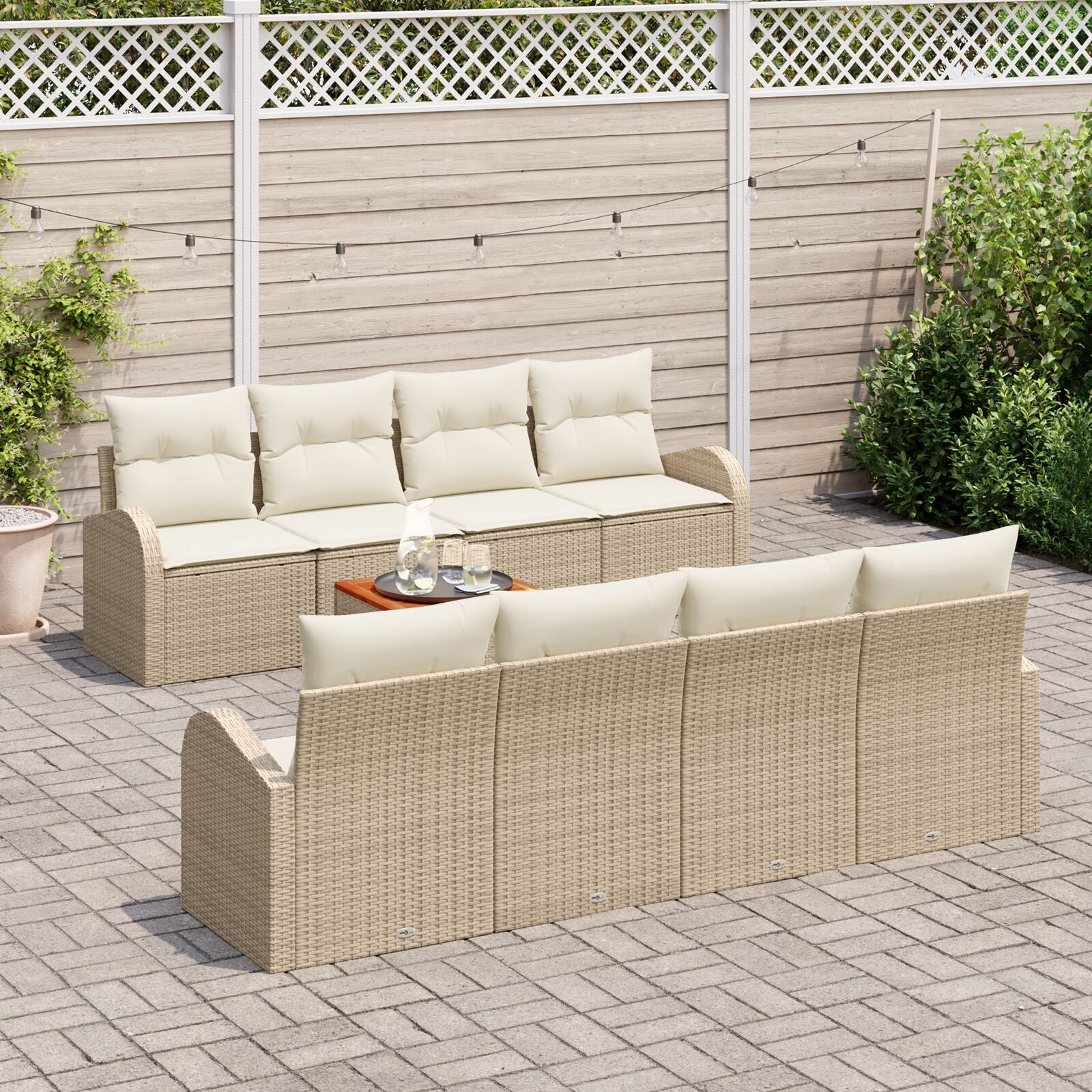 9-Delige Tuin Sofa Set Met Kussens Beige Poly Rattan Acacia