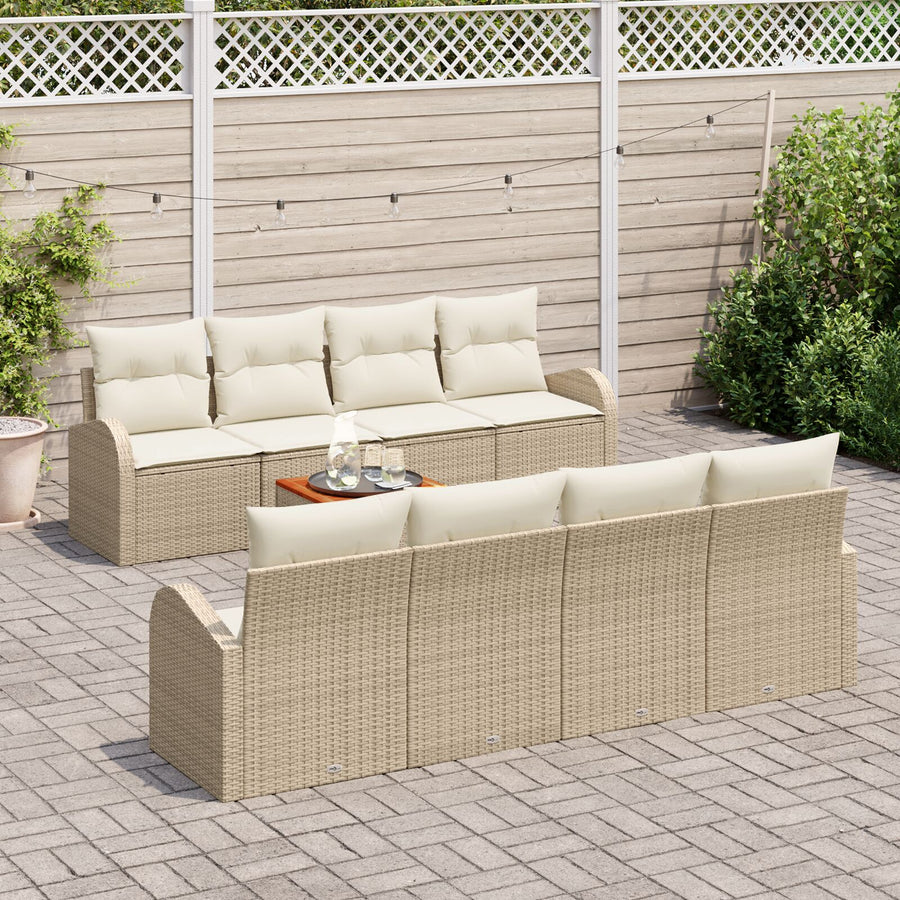 9-Delige Tuin Sofa Set Met Kussens Beige Poly Rattan Acacia