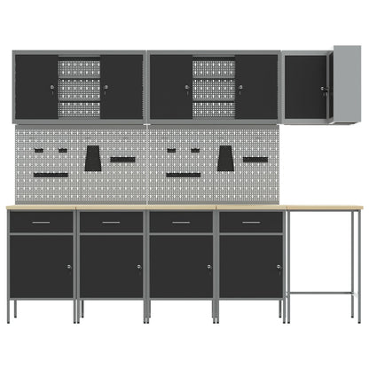 12-Delige Werkplaatskast En Pegboard Set Mdf En Metaal 4x (84 cm) Zwart Tafel + 7x kast + 6x pegboard