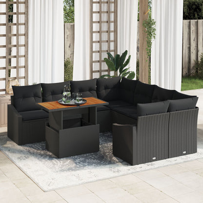 Tuin Bank Set Set Van 9 Zwart Poly Rattan, Staal Tuin Bank