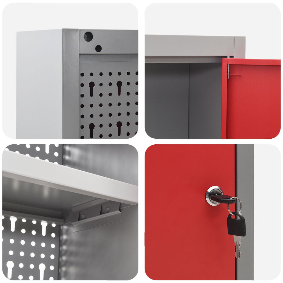 Gereedschapskast Wandbevestiging Met Pegboard 100X20X55 Cm Staal 100 cm Rood en Grijs Wandkast met pegboard