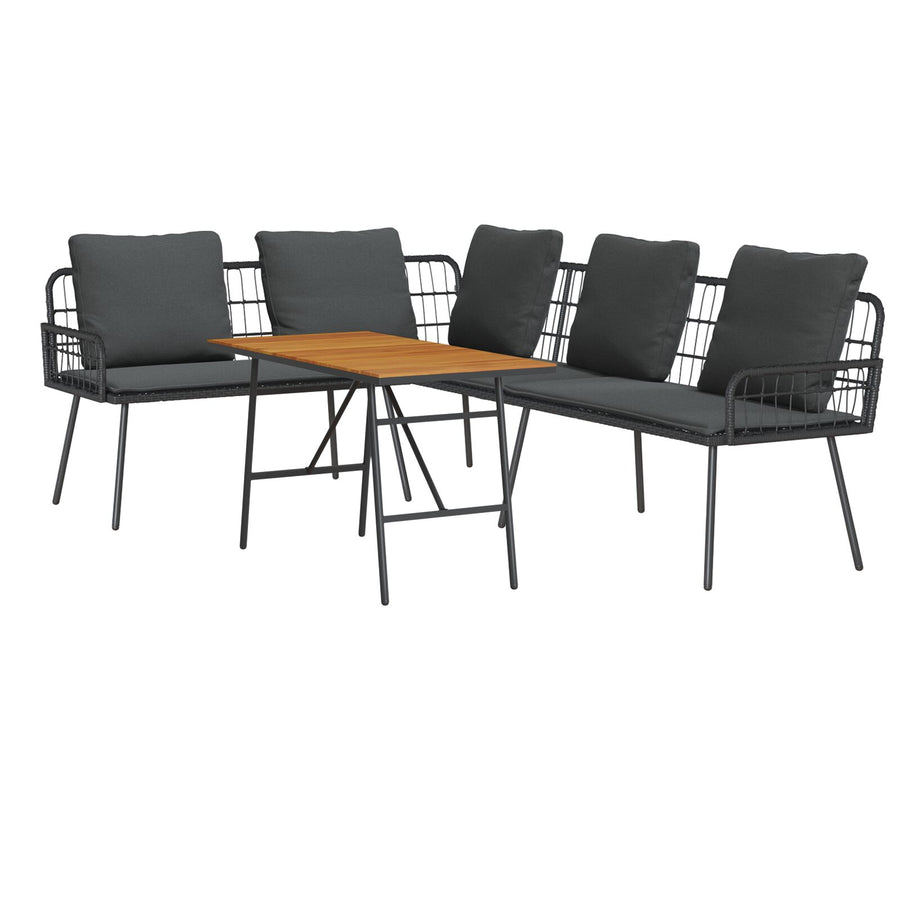 2-Delige Tuinbank Set Met Kussens Poly Rattan Zwart Bank + tafel