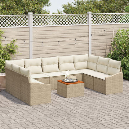 10-Delig Tuinsofa Set Met Kussens Beige Poly Rattan Acacia