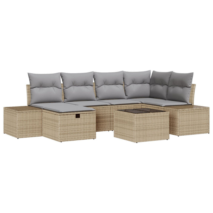7-Delige Tuinbank Set Met Kussens Beige Poly Rattan