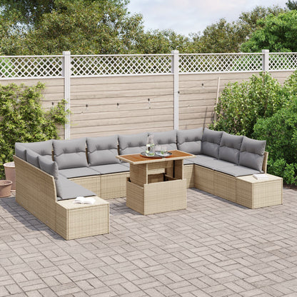 11-Delige Tuin Sofa Set Met Kussens Beige Poly Rattan