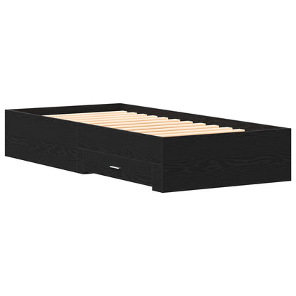 Bedframe Zwart Eiken 90X190 Cm Bewerkt Hout Ambachtelijk Eiken