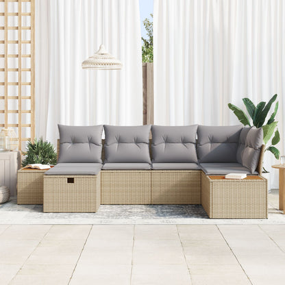 6-Delige Tuin Sofa Set Met Kussens Beige Poly Rattan