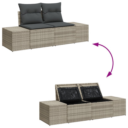 9-Delige Tuinbank Set Met Kussens Grijs Poly Rattan