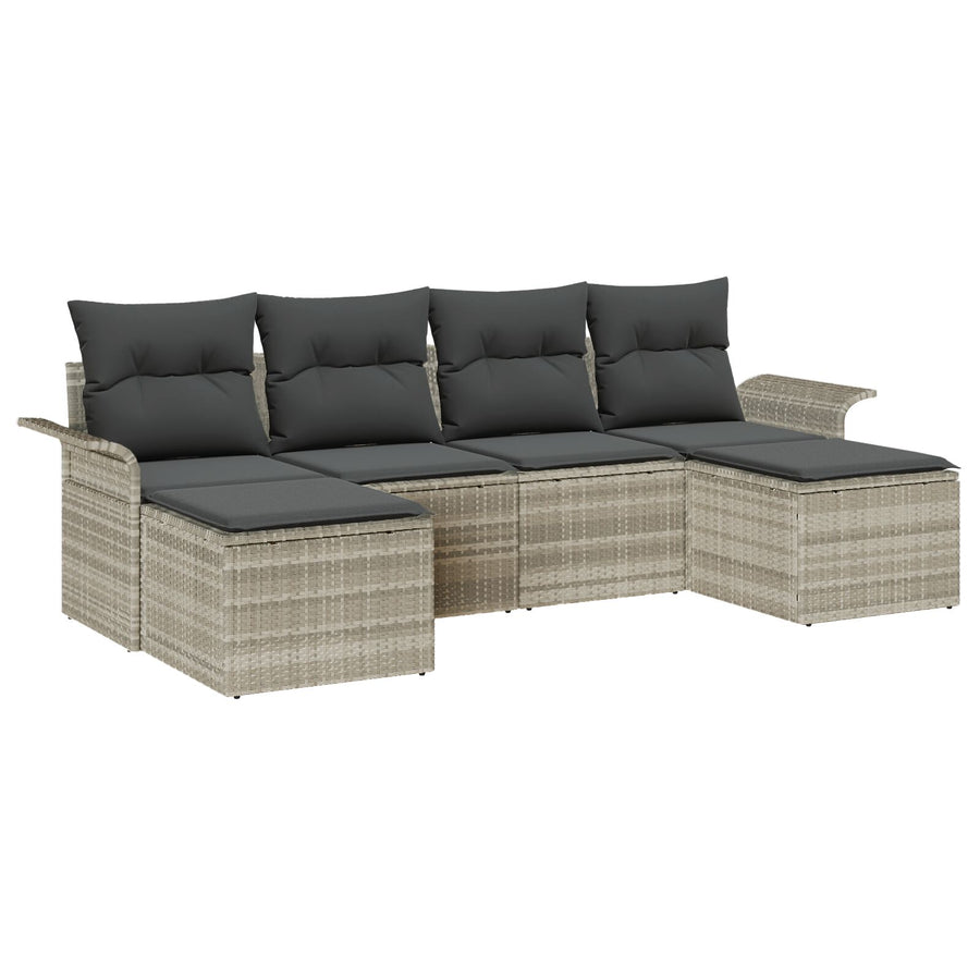 6-Delige Tuinsofa Set Met Kussens Lichtgrijs Poly Rattan
