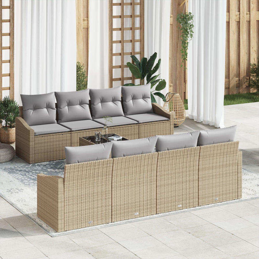 9-Delige Tuinbank Set Met Kussens Beige Poly Rattan