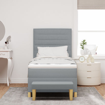 Boxspring Bed Met Matras & Bank Stof Lichtgrijs 100 x 200 cm Lijnen ontwerp