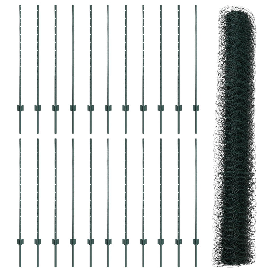 Hekposten 11 St U-Kanaal Groen 120 Cm Staal,  Zeshoek Hek Groen 1,2X50 M Staal