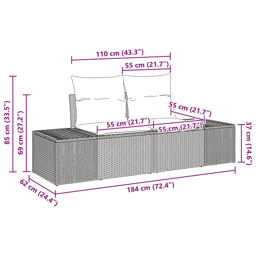 9-Delige Tuin Sofa Set Met Kussens Zwart Poly Rattan Beige en grijs met tafeltje