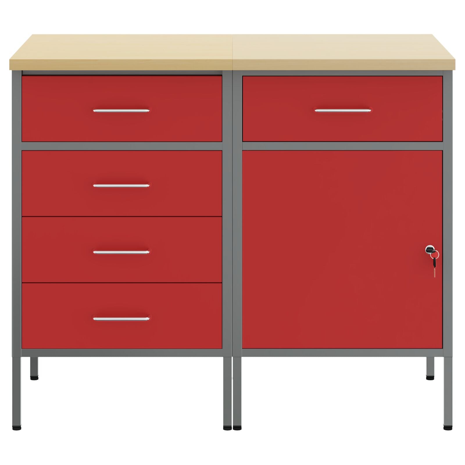 2-Delige Werkcabinet Set En Grijs Van Gelaagd Hout En Staal 2x (84/85 cm) Rood 2x kast