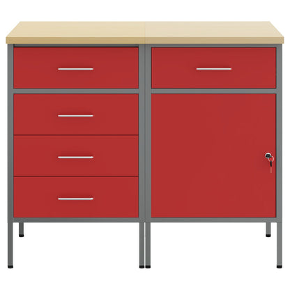 2-Delige Werkcabinet Set En Grijs Van Gelaagd Hout En Staal 2x (84/85 cm) Rood 2x kast