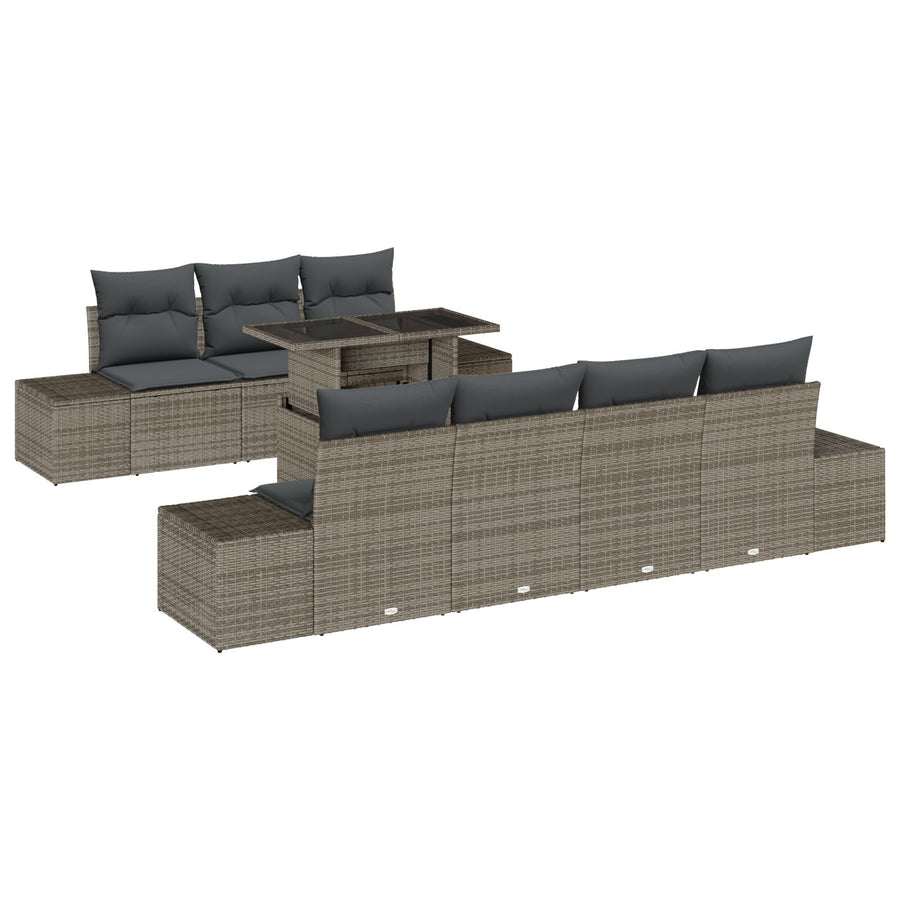 8-Delige Tuin Sofa Set Met Kussens Grijs Poly Rattan