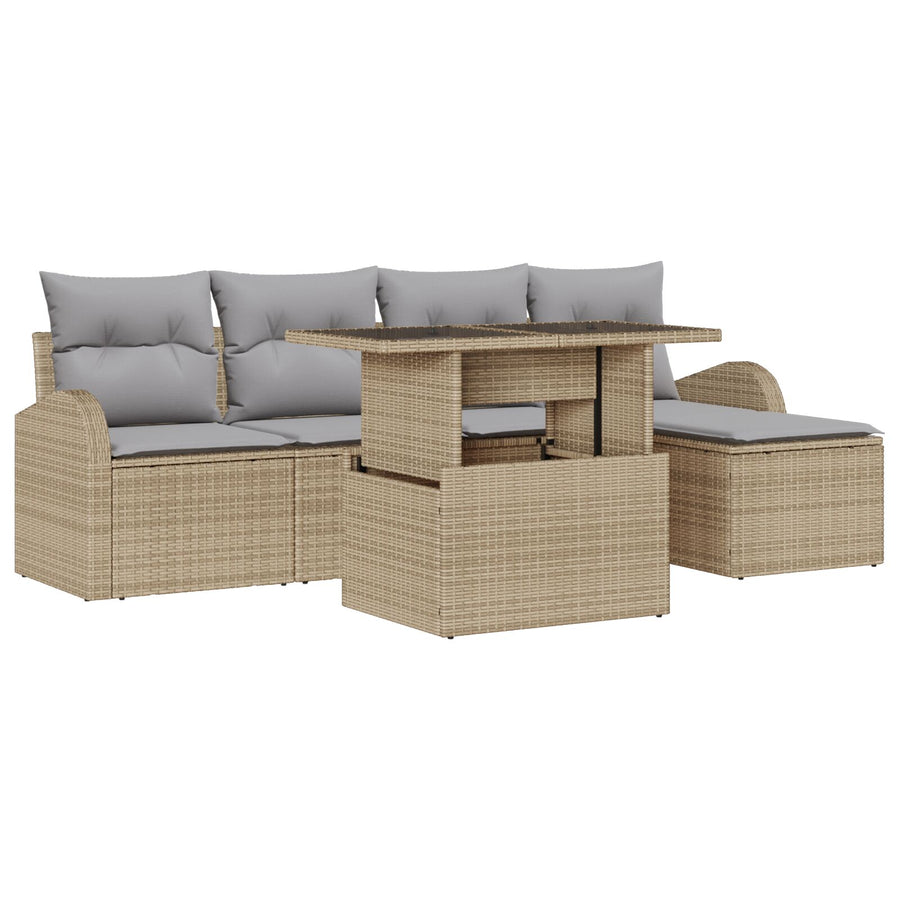 6-Delige Tuin Sofa Set Met Kussens Beige Poly Rattan