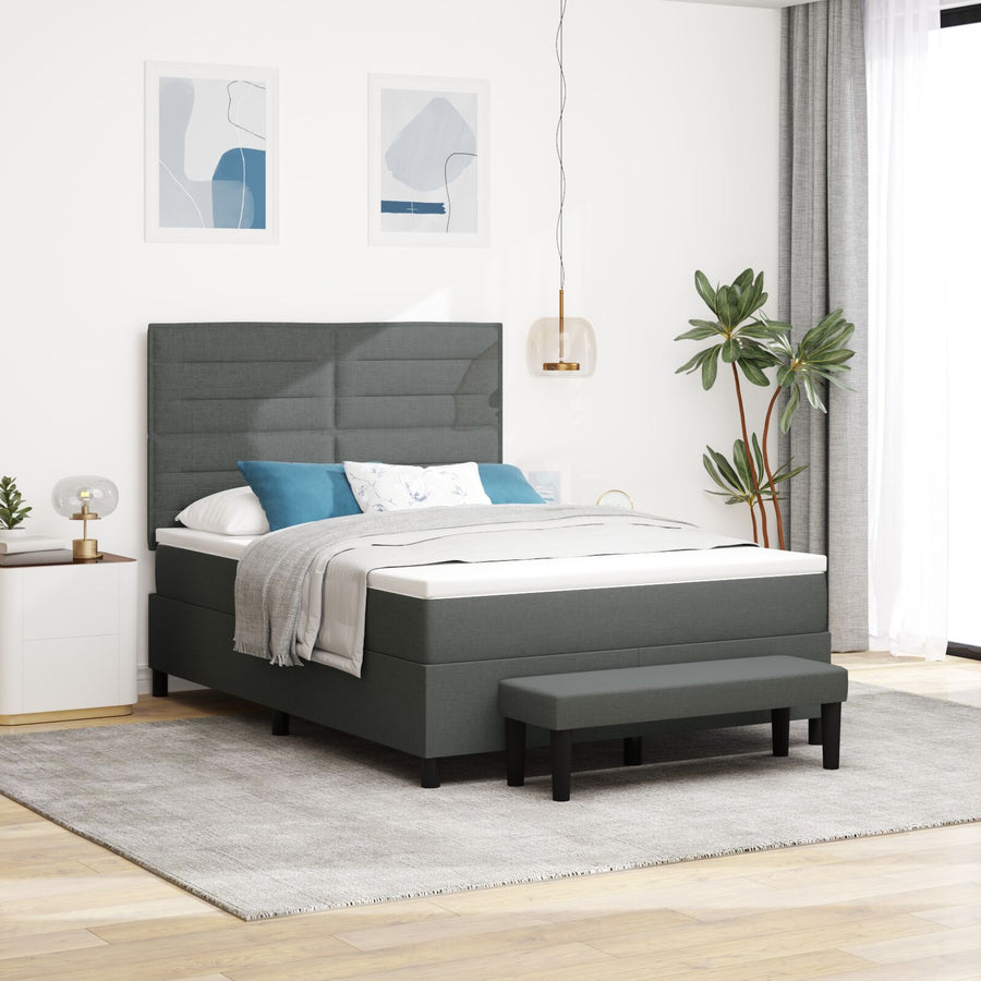 Boxspringbed Met Matras & Bank Stof Donkergrijs 140 x 200 cm Lijnen ontwerp