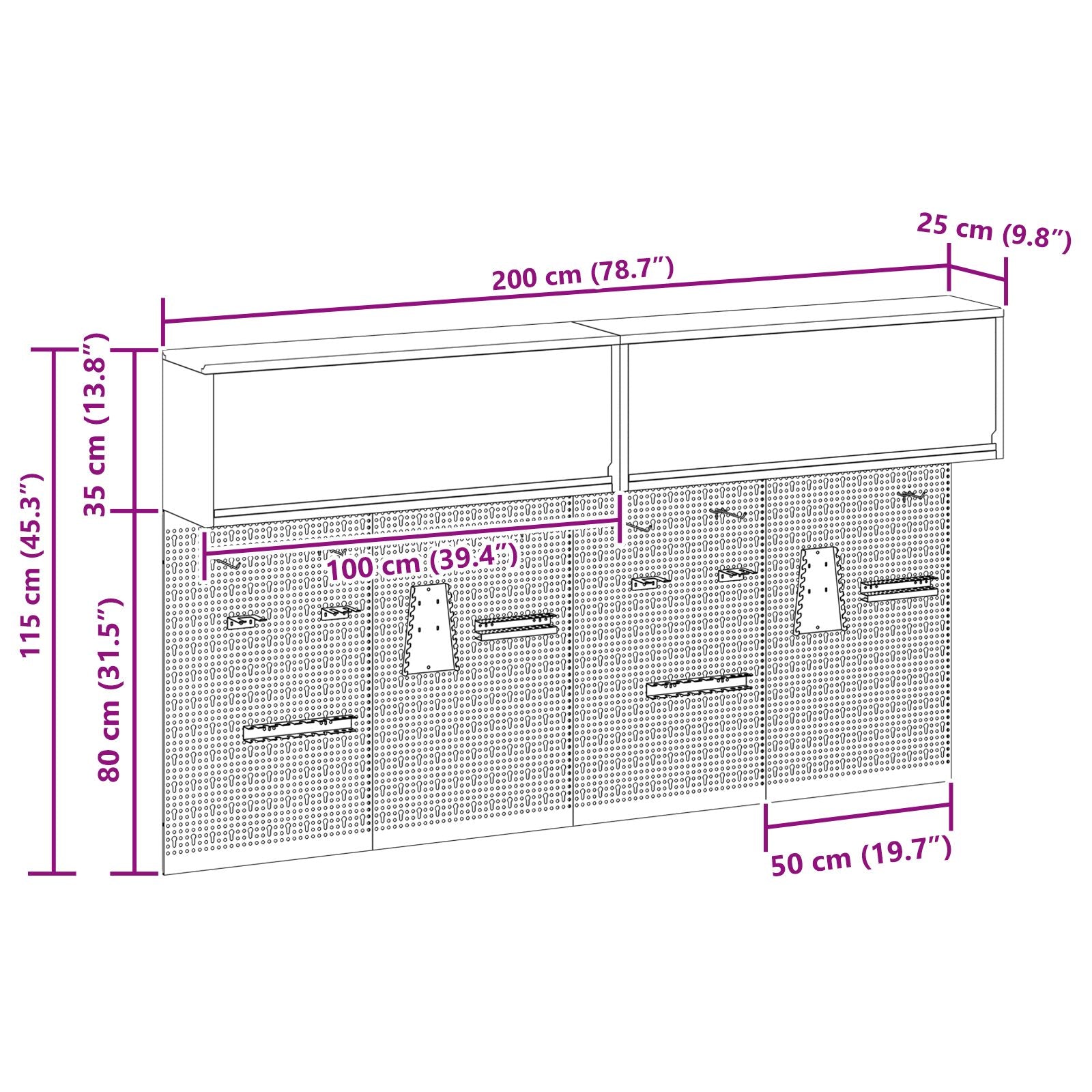 6-Delige Gereedschapskast En Pegboard Set Wandgemonteerd Zwart Metaal