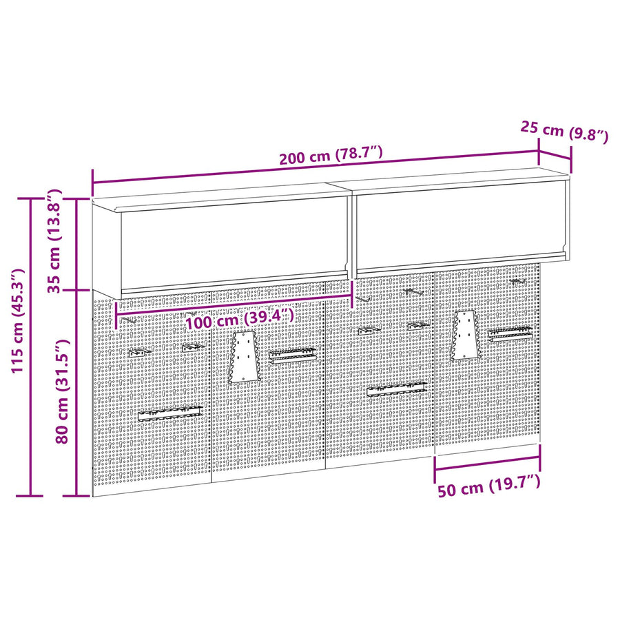 6-Delige Gereedschapskast En Pegboard Set Wandgemonteerd Zwart Metaal