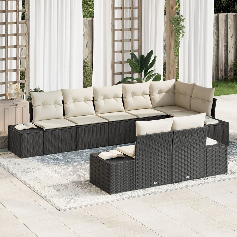 8-Delige Tuin Sofa Set Met Kussens Poly Rattan Zwart en wit zonder tafel