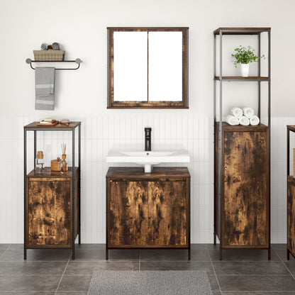 3-Delige Badkamermeubelset In - Gegutereerd Hout Gerookt eiken Basin kast + 2x badkamerkast