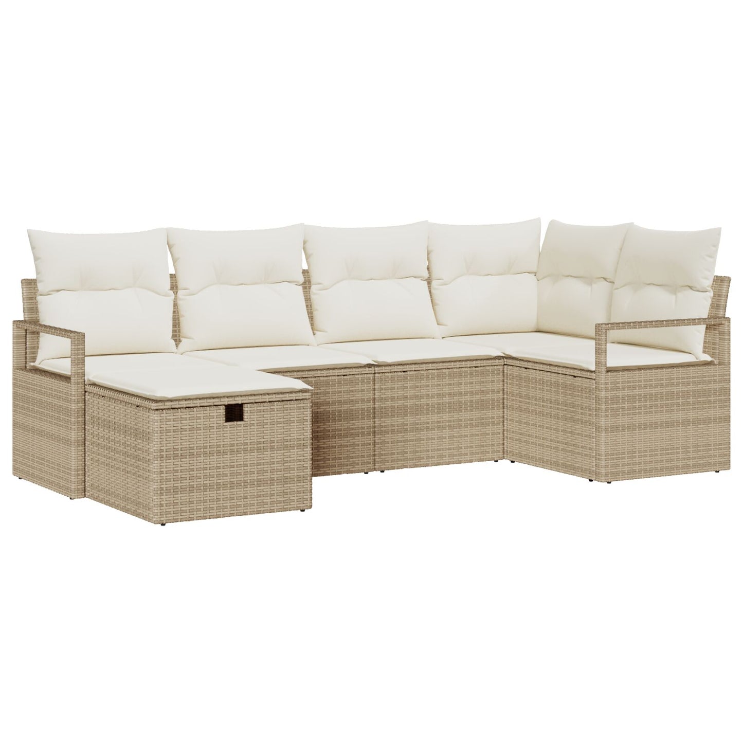 6-Delig Tuin Sofa Set Met Kussens Beige Poly Rattan, 2-Zits Tuin Sofa Met Opslag & Kussens Beige Poly Rattan Wit