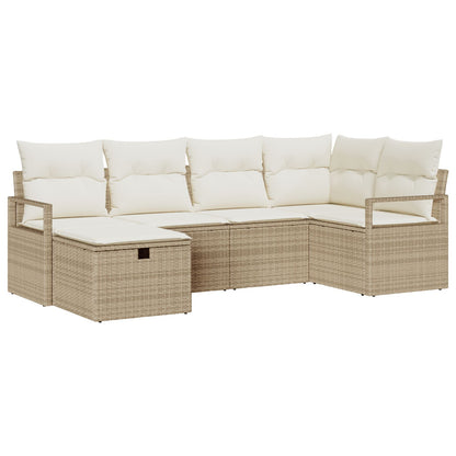6-Delig Tuin Sofa Set Met Kussens Beige Poly Rattan, 2-Zits Tuin Sofa Met Opslag & Kussens Beige Poly Rattan Wit