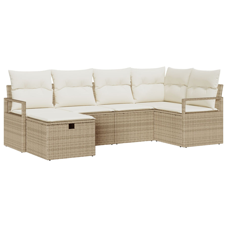 6-Delig Tuin Sofa Set Met Kussens Beige Poly Rattan, 2-Zits Tuin Sofa Met Opslag & Kussens Beige Poly Rattan Wit