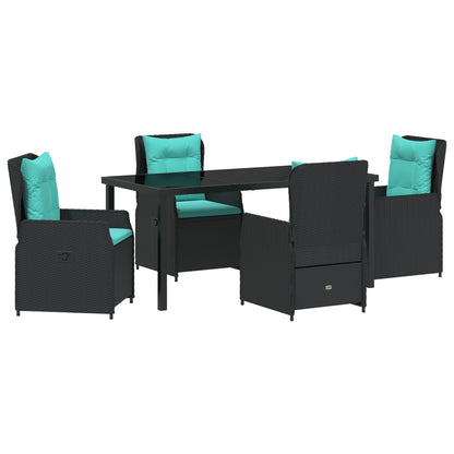 5-Delige Tuin Eetset Zwart Poly Rattan