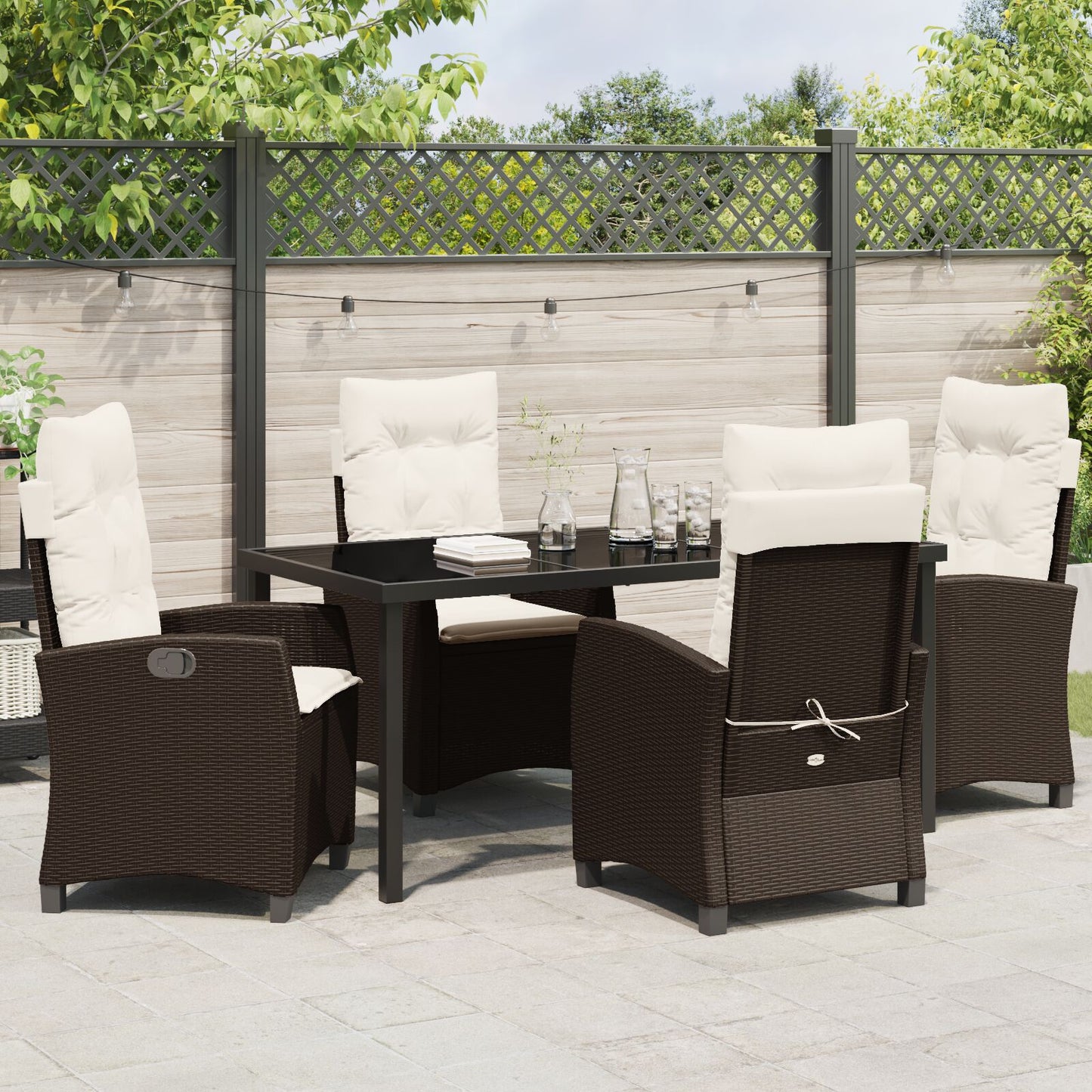 5-Delige Tuinset Met Kussens Bruin Poly Rattan