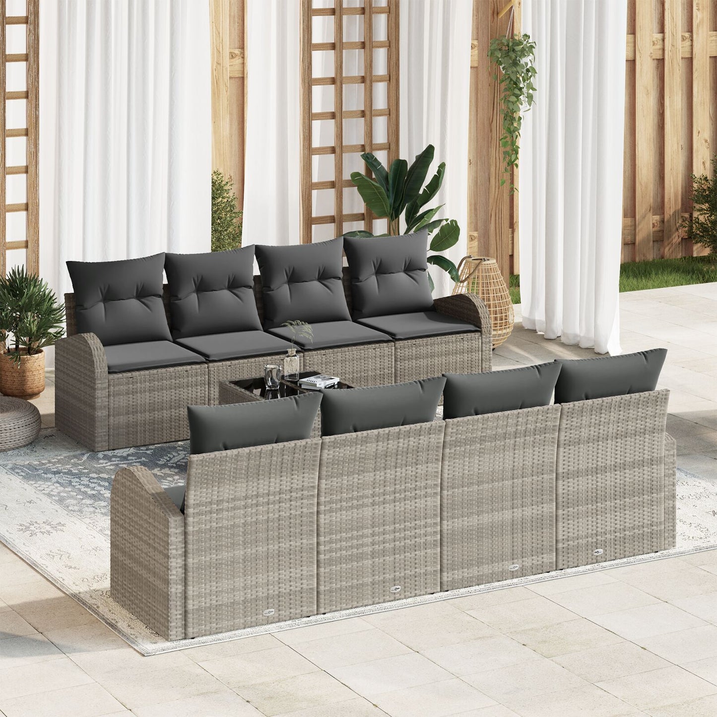 9-Delige Tuin Sofa Set Met Kussens Lichtgrijs Poly Rattan