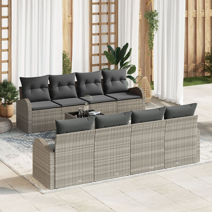 9-Delige Tuin Sofa Set Met Kussens Lichtgrijs Poly Rattan