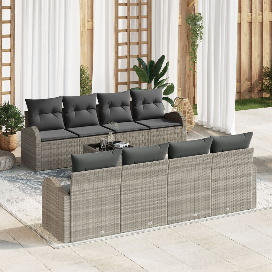 9-Delige Tuin Sofa Set Met Kussens Lichtgrijs Poly Rattan