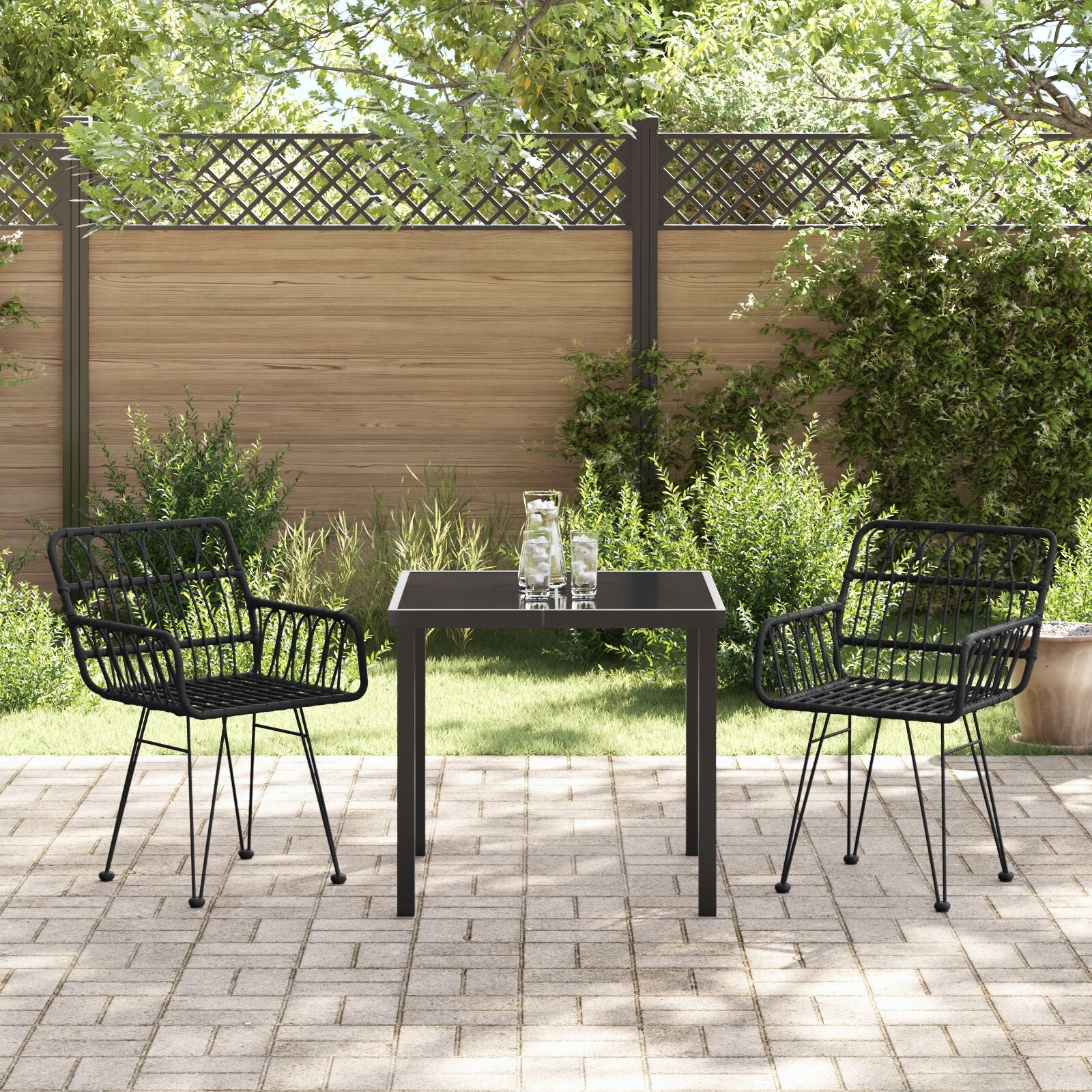 3-Delige Tuin Eet Set Zwart Poly Rattan